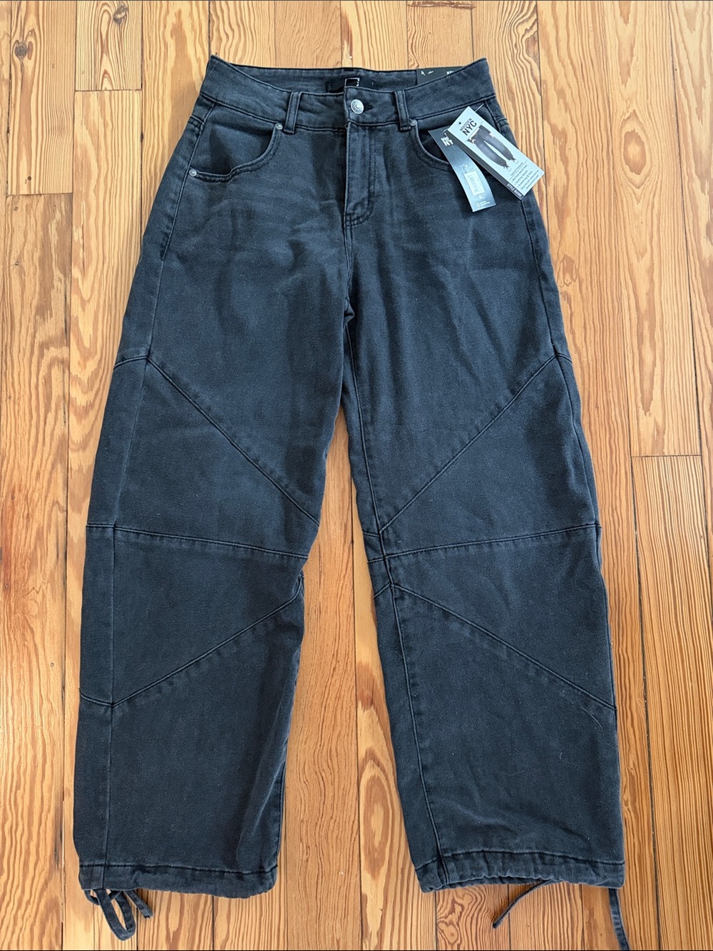 Women’s Black Wide-Leg Jeans with Ankle Tie